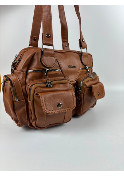 Kadın Suni Deri Taba Çok Cepli Modern Maxi Boy Omuz Çantası fırsatları