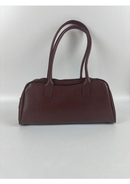 Kadın Suni Deri Bordo Uzun Form Baget Minimal Midi Boy Omuz Çantası
