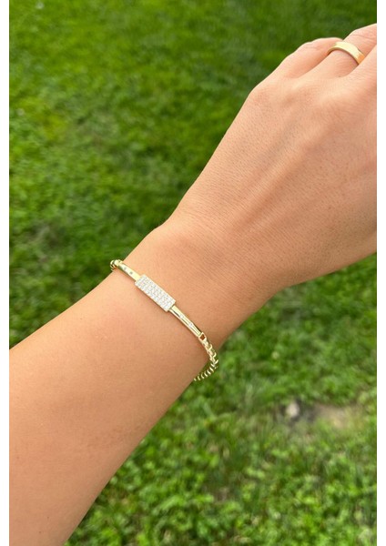 14K Taşlı Plaka Bileklik