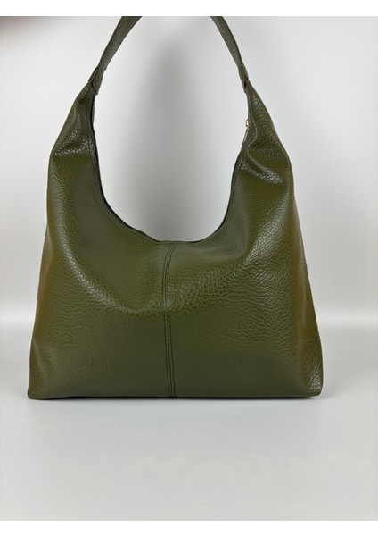 Kadın Suni Deri Haki Kapitone Dokulu Maxi Boy Omuz Çantası