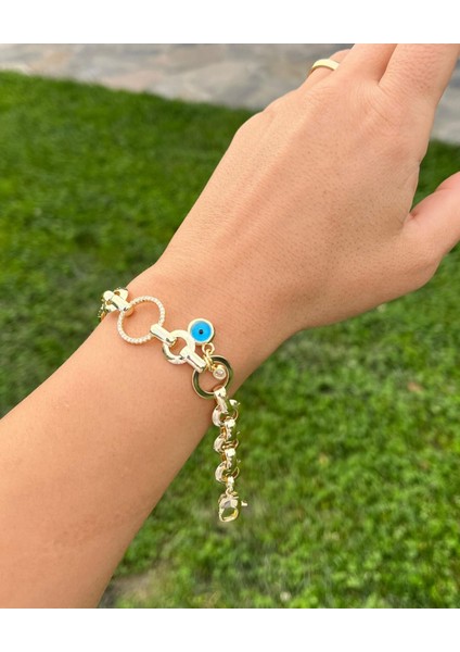 Nazar Boncuğu ve Taşlı Halka Bileklik