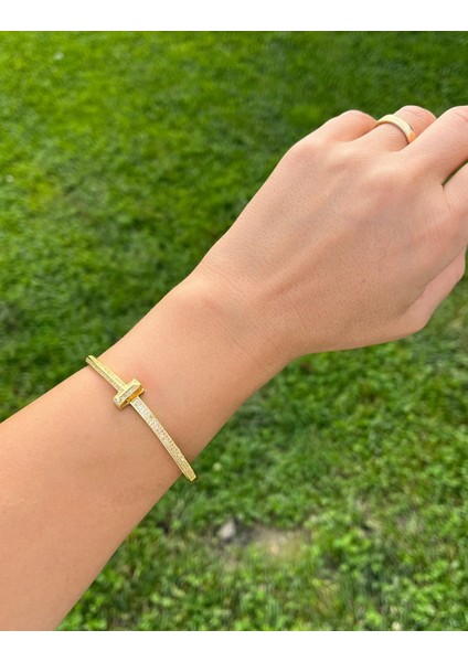 14K Altın Renkli Taşlı Kelepçe