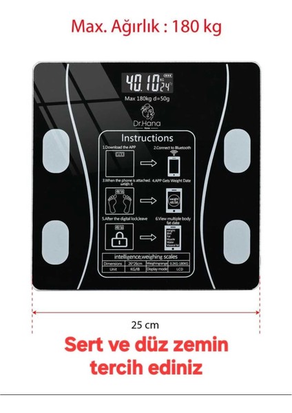 Dijital Baskül Yağ Su Kas Vücut Kitle Endeksi Kilo Ölçer Tartı