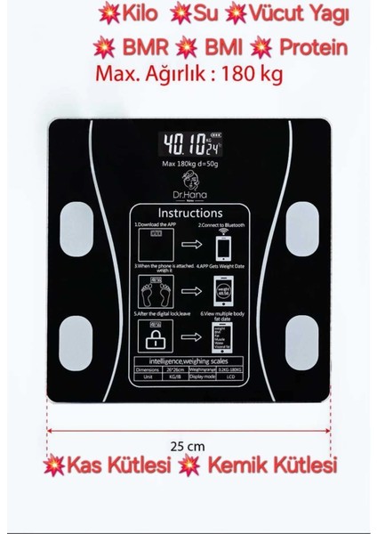 Dijital Baskül Yağ Su Kas Vücut Kitle Endeksi Kilo Ölçer Tartı modelleri
