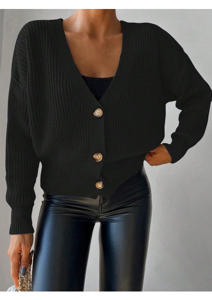 Kadın Düğme Detay Triko Hırka