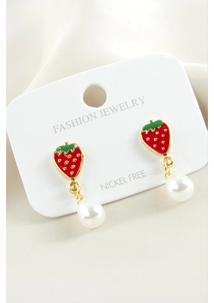 Çilek Mineli Inci Küpe