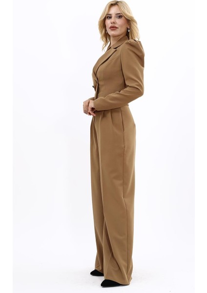 Gömlek Yaka Kısa Ceket & Erkek Yaka Drape Kollu Kısa Ceket-Camel fiyatları