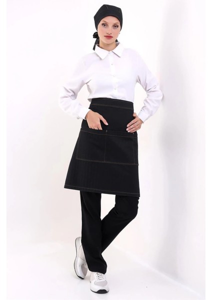 Bel Önlük Kot Çift Cepli - Siyah
