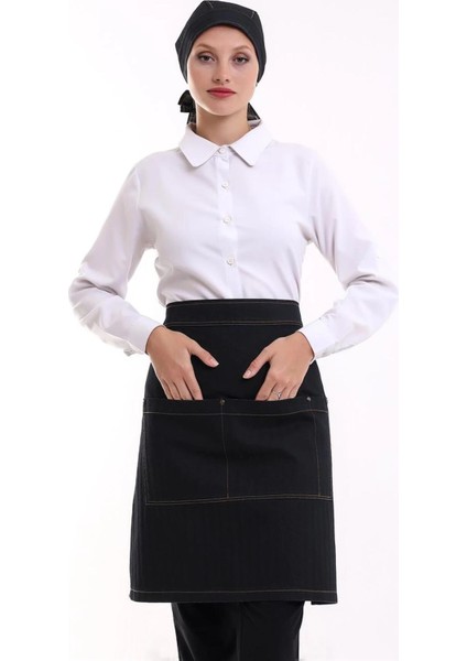 Bel Önlük Kot Çift Cepli - Siyah indirimleri