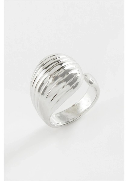 Buğz Çizgili Su Damlası Metal Yüzük