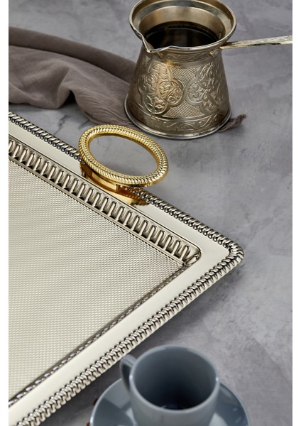 Dikdörtgen Model Lüx Metal 2’li Sunum Tepsisi – Altın Kulplu Şık Çay Tepsisi, Kahve ve Nişan Sunum Tepsisi Seti (35X25 cm ve 44X32 Cm)