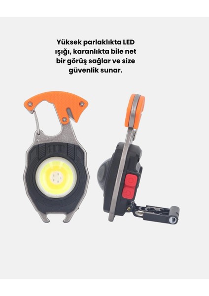 Buğz Mini LED Anahtarlık Fener – Şişe Açacağı, Tornavida, Düdük ve USB Şarj Özellikli indirimleri