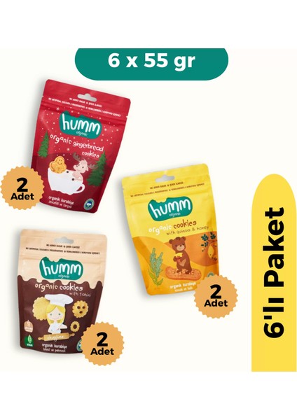 Buğz Humm Organik Kurabiye 6'lı Set (Tahinli ve Pekmezli & Zencefilli ve Tarçınlı & Ballı ve Kinoalı)