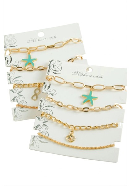 Buğz 4 Adet Deniz Yıldızı Trend Zincir Bileklik