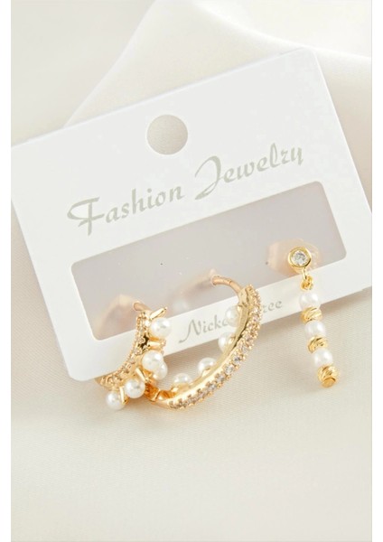 3 Adet Dorika Inci Zirkon Taşlı Küpe