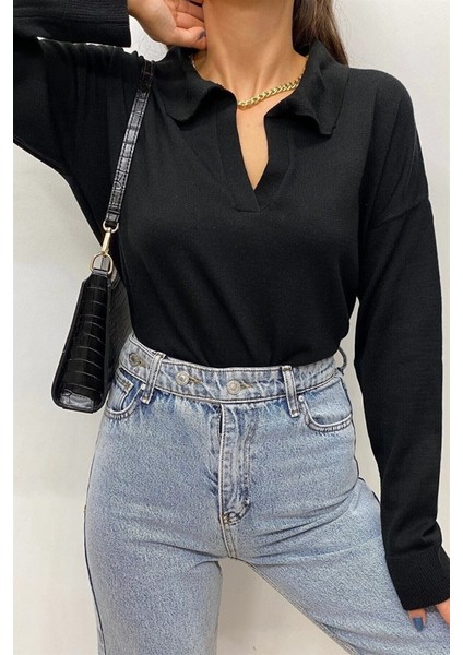 Rengastyle Kadın Yakalı Uzun Kollu Triko Bluz