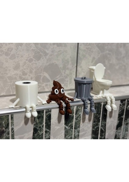 4'lü Eğlenceli Banyo Dekoratif Figür Seti /tuvalet Kağıdı, Kaka Emojisi, Çöp Kovası, Klozet Aksesua modelleri