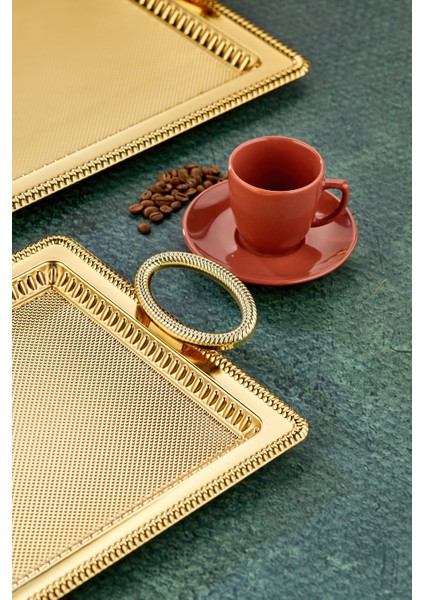 Dikdörtgen Model Lüx Metal 2’li Sunum Tepsisi – Altın Kulplu Şık Çay Tepsisi, Kahve ve Nişan Sunum Tepsisi Seti (35X25 cm ve 44X32 Cm) modelleri