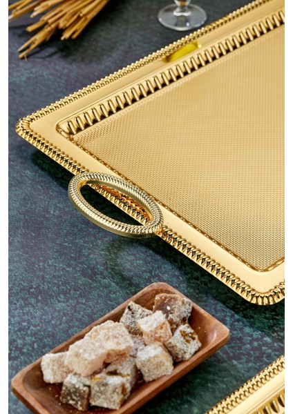 Dikdörtgen Model Lüx Metal 2’li Sunum Tepsisi – Altın Kulplu Şık Çay Tepsisi, Kahve ve Nişan Sunum Tepsisi Seti (35X25 cm ve 44X32 Cm) indirimleri