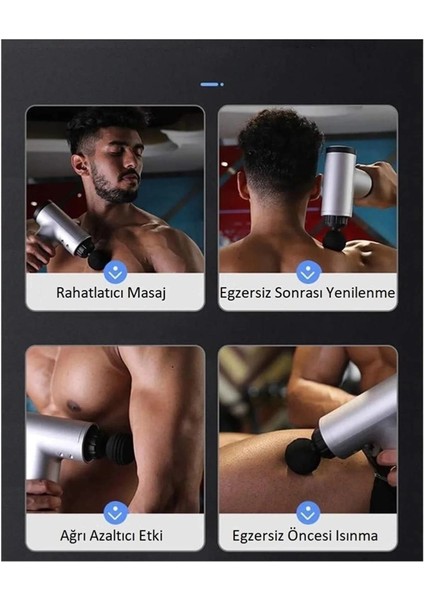 Buğz Koblosuz Şarjlı Masaj Tabancası 4 Başlıklı Sporcu Masaj Aleti 6 Kademeli Boyun Bel Sırt B