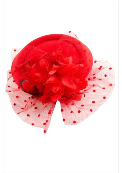 Buğz Çiçek Tüylü Dantelli Şapka Toka