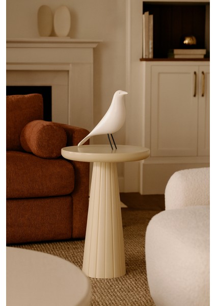 Doğal Ahşap Krem Mantar Sehpa – Masif Malzemeden Tekli Yan Sehpa