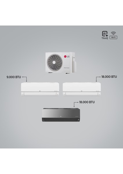 1+3 Multi Sistem / 9+18+18 Iç Üniteler = 1 Adet Dış Ünite Al Thinq Wi-Fi Kontrolü