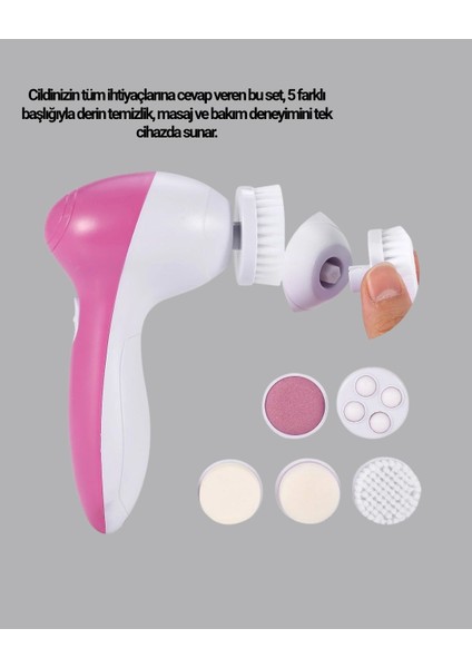 Buğz 5’i 1 Arada Yüz Temizleme Cihazı – Masaj, Fırça, Peeling ve Krem Uygulama Aparatlı modelleri