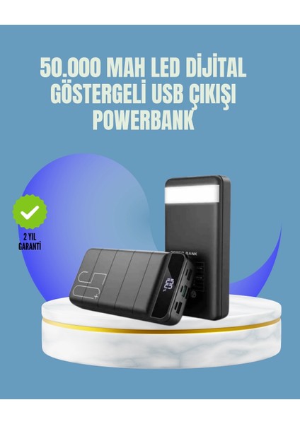 Tüm Cihazlarla Uyumlu 50.000 Mah Powerbank – Yüksek Kapasiteli, LED Gösterge ve Akıllı Koruma Fonksiyonlu