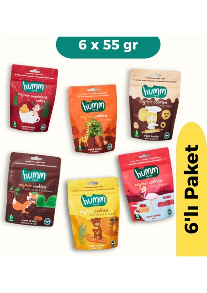 Buğz Humm Organik Kurabiye 6'lı Set (Tahinli ve Pekmezli & Zencefilli ve Tarçınlı & Portakallı & Keçiboynuzlu ve Fındıklı & Ballı ve Kinoalı & Çilekli)