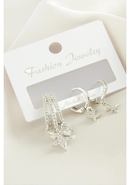 3 Adet Yıldız Zirkon Taşlı Küpe