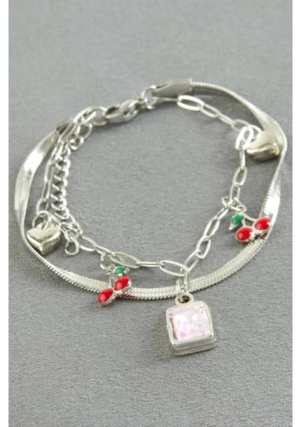 Buğz Dikdörtgen Şans Mineli Çelik Bileklik