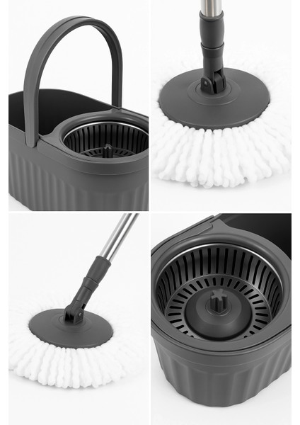 Otomatik Mop Seti Paspas ve Sıkma Kovası, 360° Döner Başlıklı Mikrofiber Yer Temizleme Gri fiyatları