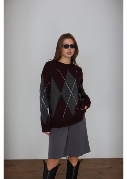 Gri Mor Baklava Desen Kazak fiyatları