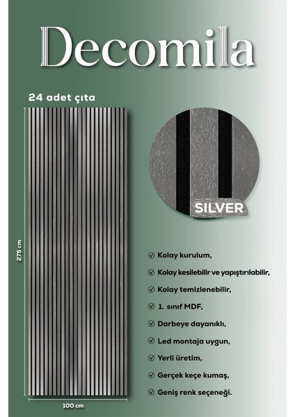 Mdf Ahşap Akustik Duvar Paneli 100X275 cm - Silveri
