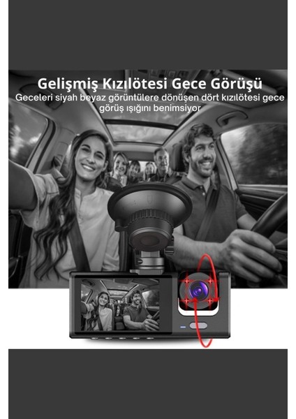 Siyah 1080P Araç Içi 3 Kameralı LCD Ekranlı Gece Görüşlü , G-Sensör , Geri Görüş Kamera fiyatları