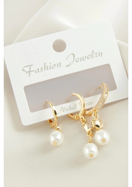 3 Adet Oval Inci Zirkon Taşlı Küpe