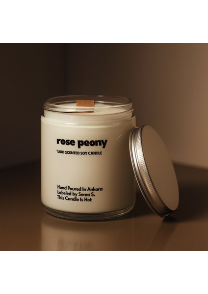 : Rose Peony : Cam Kavanozda Kokulu %100 Soya Mum (Gül, Peyoni, Beyaz Yasemin, Amber Çiçeği)
