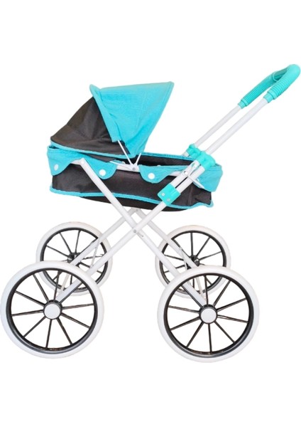 Büyük Tekerlekli Tenteli Katlanabilir Metal Oyuncak Bebek Puseti Premium Lüx Mavi indirimleri