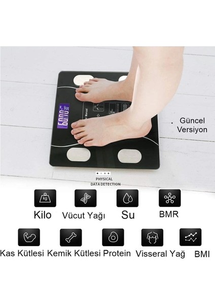 Dijital Tartı Baskül Yağ Su Kas Vücut Kitle Endeksi Kilo Ölçer Tartı Siyah LED Panel fiyatları