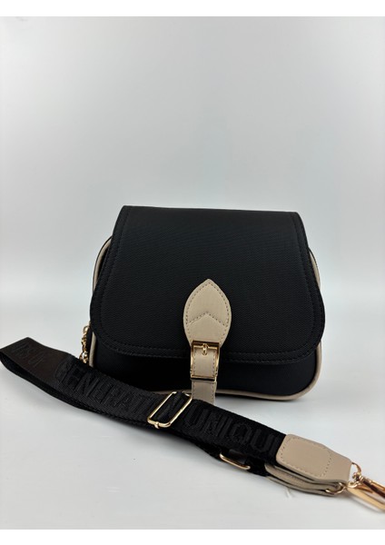 Kadın Kumaş Siyah Tokalı Kapaklı Şık Mini Boy El ve Omuz Çantası fırsatları