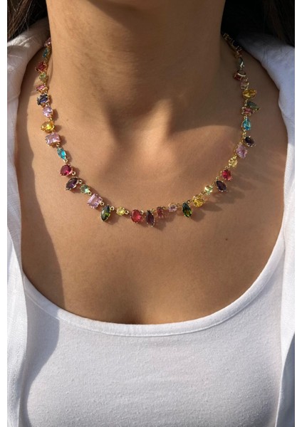 Zirkon Renkli Taşlı Gema Kolye