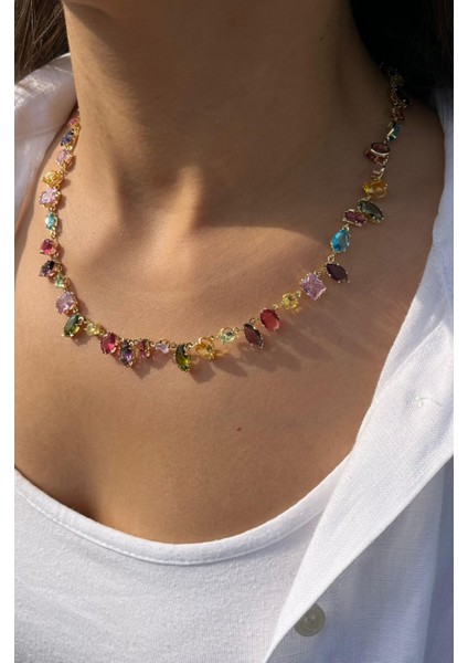 Zirkon Renkli Taşlı Gema Kolye fiyatları