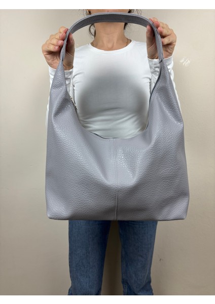 Kadın Suni Deri Bej Kapitone Dokulu Maxi Boy Omuz Çantası