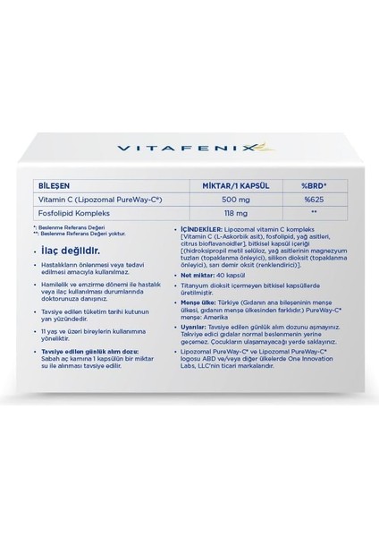 Vitafenix Lipozomal C Vitamini - Yüksek Emilimli C Vitamini Kapsül Takviye
