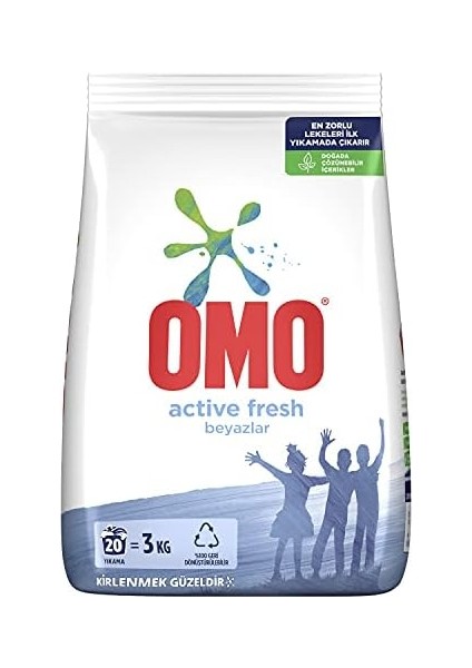 Omo Active Fresh Beyazlar 20 Yıkama Toz Çamaşır Deterjanı 3 kg