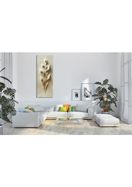 Panoramik Kabartma Doku Yaprak Motifli Minimal Kanvas Tablo – Dikey Bej Tonlarında Modern Duvar Dekoru fırsatları