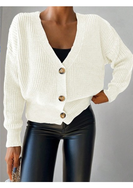 Kadın Düğme Detay Triko Hırka