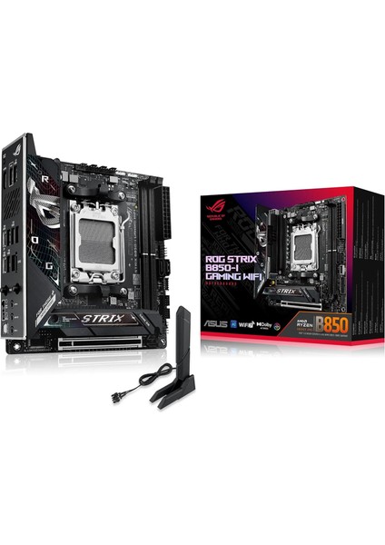 Rog Strıx B850-I Gamıng Wıfı Amd B850 Am5 Ddr5 8400 Dp HDMI Çift M2 Usb3.2 Gen 2x2 Wifi 7 + Bt Aura Rgb 2.5gbit Lan Mini Itx,2xgen5 M.2, Q-, Ready For Advanced Aı Pc, Aı Advisor