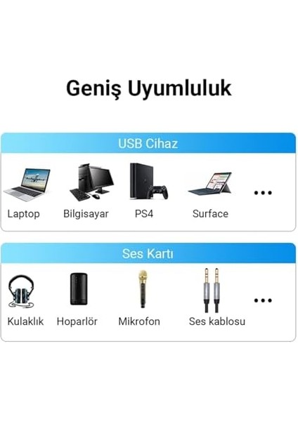 USB Harici Ses Kartı Adaptörü 3.5mm Kulaklık ve Mikrofon Girişli modelleri